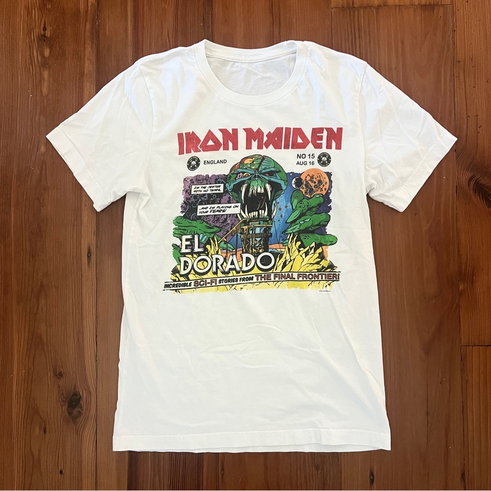 Iron Maiden El Dorado White Graphic T-Shirt The Final Frontier